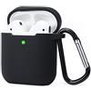 KOKOKA Custodia in Silicone da Appendere Compatiblile con AirPods 2 & 1, Custodia Protettiva per AirPods, Airpods Case Cover LED Anteriore Visibile Moschettone Portachiavi, Nero