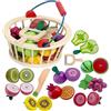 Smartwo Frutta da Tagliare Giocattolo, Frutta in Legno con Cesto, Accessori Cucina Giocattolo per Bambini, Frutta e Verdura Giocattolo, Cibo Finto per Bambini Cucina, Regalo Educativo per 3+ Anni