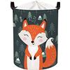 Clastyle Cesta Portabiancheria Animale Foresta Volpe per Ragazzi Ragazza Contenitore Giochi Bambini Verde Grande Tondo Pieghevole per Camera da Letto, 40x50 cm