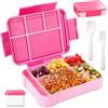 WECUTE Porta Pranzo Bambini, Lunch Box ermetico 1330ml Bambini Adulto Bento Box con 5 Scomparti e Posate, Schiscetta Contenitore Pranzo per Lavoro Picnic Ufficio,Microonde e Lavastoviglie(Rosa Rosso)