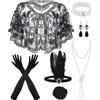 PLULON 10 Pezzi Flapper Anni '20 Grande Gatsby Set di Accessori Moda Roaring Anni '20 Set a Tema con Fascia Copricapo Guanti Neri Lunghi Collana Orecchini per Le Donne (Black Gold)