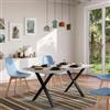 DEGHI Tavolo da pranzo 160x80 cm top grigio effetto pietra 38 mm e gambe a X 8x4 in metallo nero - Luxio