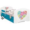 HappyBabies Happy Babies - CAMA para Niños DE Doble Cara con CAJÓN Diseño Moderno con Bordes Seguros y Eolchón de Espuma Anticaída 7 cm Azul (04. Corazón de Flores, 160x80)