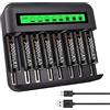 CITYORK Caricabatterie AA AAA C D con 8 batterie AA ricaricabili 3000mAh, batteria ad alte prestazioni e set caricabatterie 18 mesi di garanzia (l'aspetto può variare)
