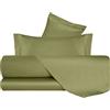 VANITA' DI RASO Completo letto Lenzuola di Raso Matrimoniale, Made in Italy, Lenzuolo piano 240x290cm + Lenzuolo Sotto con Angoli 160x190cm + 2 Federe a 2 Volani 50x80cm - Verde Oliva