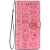 Fertuo Cover iPhone 12 Mini, Custodia Portafoglio a Libro in Pelle Flip Cover con Porta Carte, Chiusura Magnetica [Disegni di Gatto Cane] Case Antiurto per Apple iPhone 12 Mini, Rosa