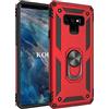 KOUYI Cover per Samsung Galaxy Note 9, Custodia Antiurto Grado Militare 360° Girevole Regolabile Ring Armor Bumper TPU Case Magnetica Supporto Silicone Custodie per Samsung Galaxy Note 9 (Rosso)