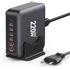 sccvee Caricatore USB C multiuso, 220 W 6 porte stazione di ricarica 【4 USB C+2 USB A】 Hub adattatore di alimentazione GaN rapido compatto, PD100W porte Caricatore, compatibile con iPhone/iPad/Samsung/Laptop