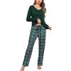 Litherday Pigiama Donna Invernale in Cotone Due Pezzi con Maglia a Manica Lunga e Pantaloni a Quadri Scollo a V Comodo per Casa Autunno Inverno,Verde Scuro,M