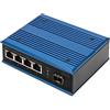 DIGITUS Switch di rete PoE - 5 porte Gigabit Ethernet - 4x RJ45 + 1x porta SFP - Non gestito - 10/100/1000 Mbit/s - Montaggio su guida DIN e a parete - IP40 - Serie industriale - Blu