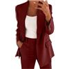 Generic Donna Tailleur Pantalone Completo Blazer Maniche Lunghe Pantaloni Ufficio Giacche da Abito in Due Pezzi Set per Matrimoni e Feste (Red, M)