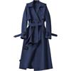 Minetom Cappotto Donna Elegante Maniche Lunghe Doppiopetto Lungo Cappotto Trench Autunno Inverno Giacca Trenchcoat con Cintura A Blu Scuro XL