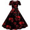 bgyujn Stampa Halloween da donna, a maniche corte, anni '50, casalinga, festa da sera, abito da ballo, abito estivo orientale, abito da sera da donna stretto vintage, Colore: rosso, XL