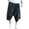 Minetom Uomo Pantaloni di Lino Casual Capri Pantaloncini Bermuda 3/4 Cargo Shorts Vintage Oversize Baggy Coulisse Comodo Jogging Pants Nero L
