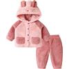 LZPCarra Tuta da neve per bambini e bambine, abbigliamento invernale caldo pile con cappuccio orecchie d'orso felpa e pantaloni 2 pezzi autunno tuta pigiama pigiameria set spugna tessuto, A-rosa., 2-3 Anni