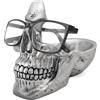 VIPbuy Portaocchiali Teschio, Portaocchiali Novità con Vassoio per Comodino, Statua Testa Teschio in Resina Scultura Casa Ufficio Scrivania Decor Regalo (argenteo)