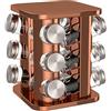 bonVIVO Porta Spezie Per Cucina - Portaspezie Salvaspazio Girevole In Vetro E Acciaio Inox - Organizer Spezie Con 12 Barattoli Per Spezie Ermetici - Porta Spezie Girevole Da Cucina, Rame