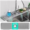 ZephyrHome 2 in 1 silicone sink faucet mat in Silicone con Pendenza 5°, 61x14cm paraspruzzo del lavello della cucina per Rubinetti da 3.5-7cm, Tappetino Drenante Antigoccia,Proteggi Lavandino per Cucina, Grigio