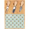 Villa d'Este Home Tivoli Set tagliere e 3 coltelli da formaggio, in legno di bambù, decoro maiolica, 21,5x30,5cm, Valladolid