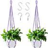 Augshy Fioriera da appendere in macramè, per interni ed esterni, decorazione per la casa, porta piante da appendere, senza nappe, set di 2 con 4 ganci