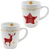 Dekohelden24 Set di 2 tazze natalizie in ceramica Merry Christmas, altezza: 10 cm, diametro 8,5 cm, capacità 350 ml, rosso, stella