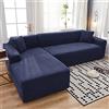 OKJK Copridivano impermeabile elasticizzato con chaise longue in pile di mais morbido tessuto confortevole, Moderno per copri divano da soggiorno facile da pulire,Navy blue,3-seat 190-230cm