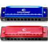 Conjurer Blues C-Dur Set di 2 armoniche a bocca per principianti, bambini, Blues Harp C, 10 fori, strumenti per armonica diatonica, in metallo, con foglia in ottone di alta qualità, set di armonica,