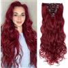TESS Extension Capelli Clip 60 cm, Extension con Clip Ondulato Rosso 18 Clips 8 PCS Extension Clip Capelli 140g Capelli Finti