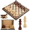 ZHYLUO Scacchiera in Legno 3 in 1 - 29x29cm Magnetica e Portatile - Dama Gioco da Tavola per Bambini, Adulti, Feste, Attività Familiari