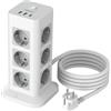 TESSAN 12 Prese Ciabatta Multipresa con USB, Multipresa Elettrica con Cavo 2M, Torretta presa con USB C, Ciabatta Elettrica con Protezione Sovratensione