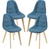 [en.casa] Set di 4 Sedie Imbottite per Sala di Pranzo/Attesa/Salotto/Studio - 4 Sedie in Stile Trapuntato - Rivestimento in Tessuto, Gambe in Legno di Faggio - Blu