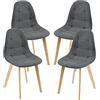 [en.casa] Set di 4 Sedie Imbottite per Sala di Pranzo/Attesa/Salotto/Studio - 4 Sedie in Stile Trapuntato - Rivestimento in Tessuto, Gambe in Legno di Faggio - Grigio Scuro