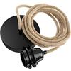Hoopzi - Hang 1 - Lampadario a Sospensione - 2,5 Metri - Cavo Elettrico Tessuto - Portalampada E27 - Per Camera da Letto, Soggiorno, Cucina - Corda e nero