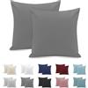 Poligino Federe Cuscini Letto Matrimoniale 65x65cm, Set 2 Federe Oeko-TEX in Premium Microfibra 110GSM con Invisibile Cerniera, Morbida e Traspirante, Ipoallergenica - Grigio Scuro