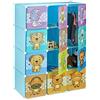 Relaxdays Scaffale Componibile per la Cameretta dei Bambini, Immagini Graziose di Animali, Ante e Bastone Appendiabiti, Blu