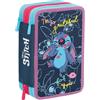 Seven Astuccio 3 Scomparti, LILO & STITCH MY ALIEN PAL, Blu, Triplo Scomparto, Completo di Matite, Pennarelli, Colori, Accessori Zaino, Elementari, Medie
