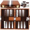 FSWWSF Backgammon, Set da viaggio in legno con custodia in pelle di alta qualità, Portatile, 2 giocatori, Età: 8+, Per tutte le età
