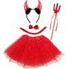 Carnavalife Costume diavolo diavolo demone bambina donna, costume Halloween ragazza, costume diavolo Halloween, fascia diavola+fiocco+coda+gonna tutu+tridente diavolo (40 cm/adulto, rosso