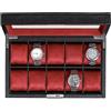 ROTHWELL 10 Slot Leather Watch Box - Luxury Watch Case Display Jewelry Organizer - Locking Watch Display Case Holder with Large Glass Top - Watch Box Organizer for Men and Women