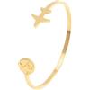 WearTravelers Bracciale Rigido da Donna con Aereo e Mappamondo in Acciaio Inox - Bracciale con Mondo ideale come idea regalo per chi ama viaggiare - Modello Hanoi (Oro Satinato)