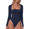 SHEKINI Body Donna Elegant Maniche Lunghe Shapewaer Scollatura Squadrata Body Contenitivo Modellante T-Shirt Bodysuit con Perizoma Elasticizzato Aderente Sottogiacca Basic Morbida Jumpsuits Tops