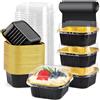 KAHEIGN 50 Pezzi Mini Teglie per Pane con Coperchi e Cucchiai, 150ml Pentole Quadrate in Foglio di Alluminio con Adesivo Sigillante per Pane Torta Nozze Compleanno Picnic Festa (Oro Nero)