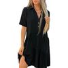 Generic Abito Estivo Donna Vestito Elegante Camicia Vestiti Cerimonia Tunica Abiti Corto Casual Lino Scollo a v Maniche Lunghe Pieghe Tinta Unita Boho Camicetta Curvy con Bottoni Bluse Spiaggia Vacanze Sera