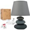 Urban Lifestyle Lampada da Comodino Grigio Opaco, 24,5 cm Lampada da Tavolo in Ceramica con Paralume in Tessuto, Attacco E14, Compatibile LED, Abat Jour da Comodino con Interruttore sul Cavo