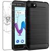 ebestStar - Cover per Wiko Sunny3 (Sunny 3), Custodia Protezione Carbonio Design, TPU Morbida Antiurto, Nero + Vetro Temperato