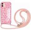 Coalbooliy Custodia con Cordino per iPhone 11 6,1, Aesthetic Modello di Leopardato Disegni Rosa Silicone Cover con Collana Antiurto Elettrolitico Protezione Fotocamera Case Cellulare, 08