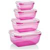 Grizzly Contenitore per Alimenti con Coperchio - Rettangolare - Set da 4 - Ermetico - Anti Perdite - senza BPA
