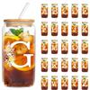 YiYa 550Ml Bicchiere Con Coperchio E Cannuccia Vetro Con Coperchio e Paglia Tazza di Vetro Iniziale Regali Personalizzati di Compleanno e Natale Per Sorelle Maschili Femminili, Zie e Amici (G)