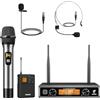 TONOR Sistema di microfoni wireless con microfono portatile UHF senza fili in metallo, cuffie/microfoni lavalier, trasmettitore bodypack, ricevitore, 2 x 15 canali, portata 61 m, per karaoke, chiesa,