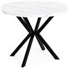 WFL GROUP Tavolo da Pranzo Rotondo Allungabile - Tavolo Loft Style con Gambe in Metallo - 100 a 180 cm - Tavolo Quadrato Stile Industriale per Il Soggiorno - Salvaspazio - Marmo Bianco - 100 cm